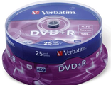 Диск DVD+R Verbatim 4,7Gb 16x, 25шт, Cake Box
